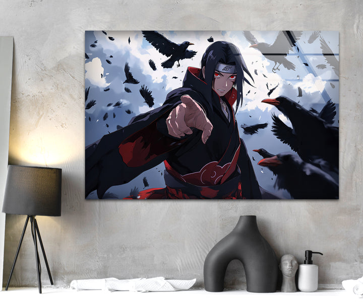 Itachi and Crow Akatsuki Glass Wall Art picture on glass wall art, photos printed on glass