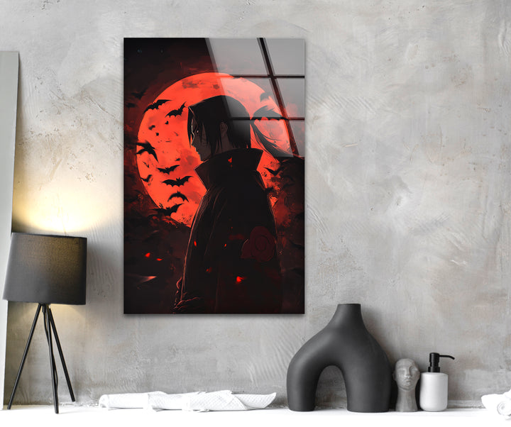 Itachi Akatsuki & Red Moon Glass Wall Art print on glass, glass printed photos
