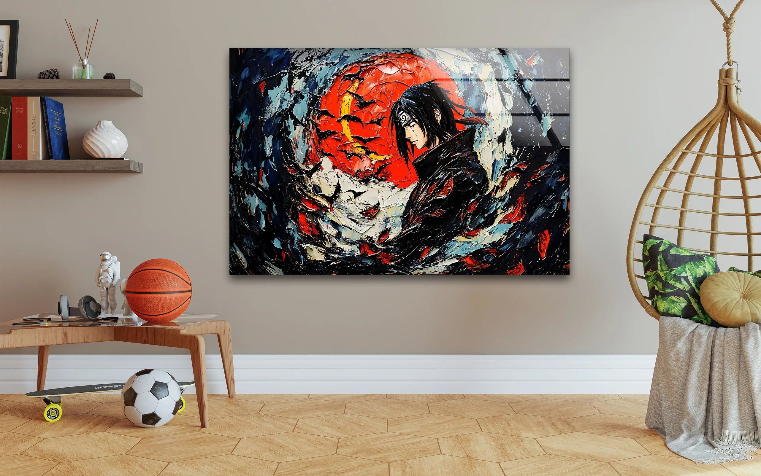 Anime Glass Wall Art – Abstract Crimson Ninja Design – MyPhotoStation