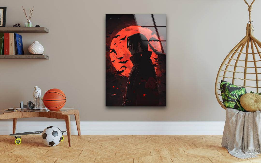 Itachi Akatsuki & Red Moon Glass Wall Art print picture on glass, Tempered Glass Wall Art