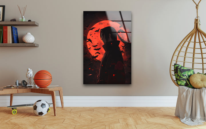 Itachi Akatsuki & Red Moon Glass Wall Art print picture on glass, Tempered Glass Wall Art