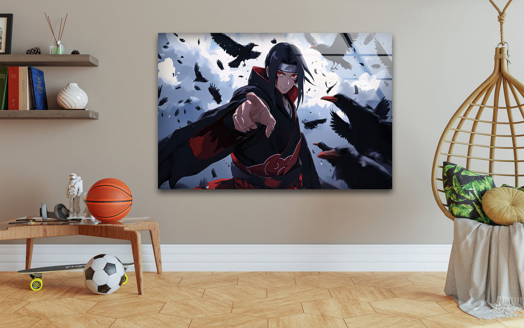 Itachi and Crow Akatsuki Glass Wall Art print on glass, glass printed photos