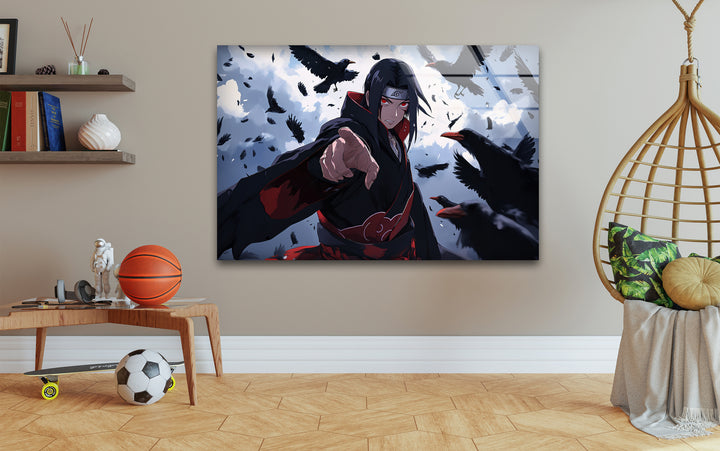 Itachi and Crow Akatsuki Glass Wall Art print on glass, glass printed photos
