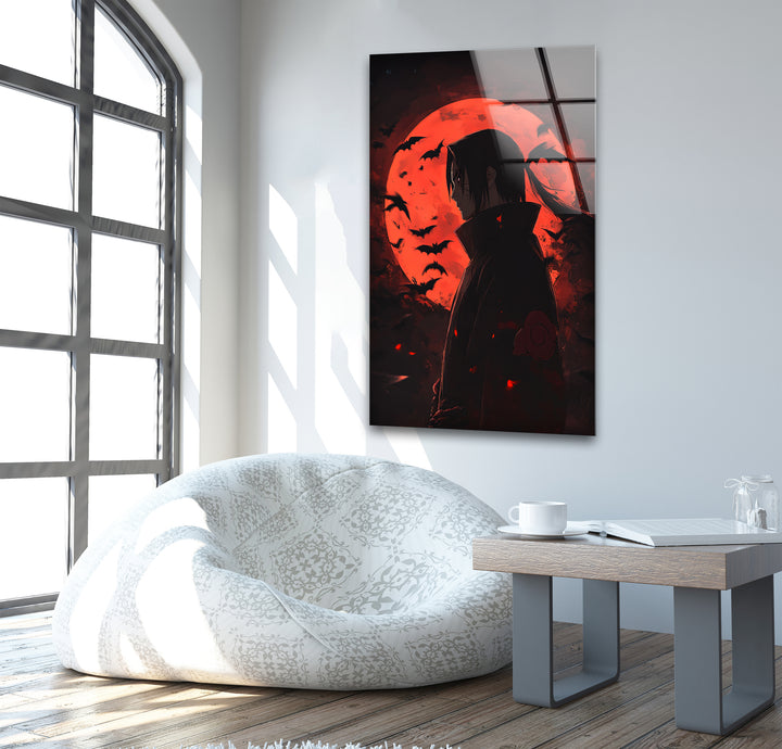 Itachi Akatsuki & Red Moon Glass Wall Art glass wall decor, glass wall art decor