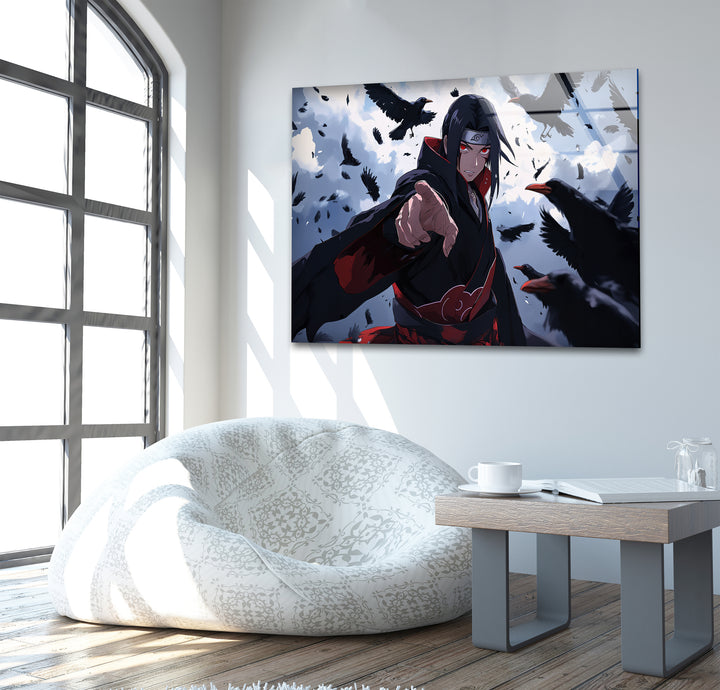 Itachi and Crow Akatsuki Glass Wall Art print picture on glass, Tempered Glass Wall Art