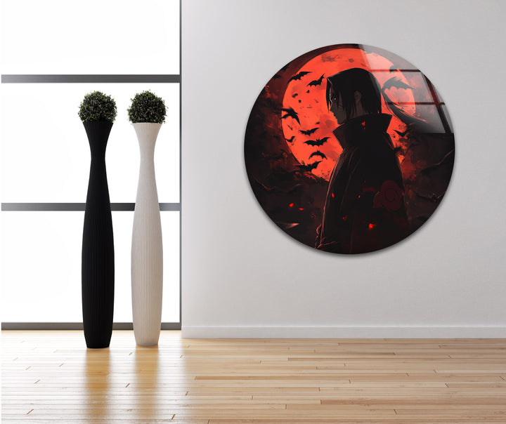Itachi Akatsuki & Red Moon Glass Wall Art stained glass wall art, stained glass wall decor