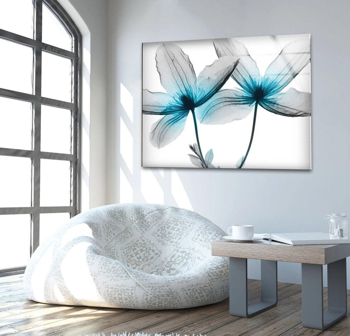 Albert Koetsier Blue X-Ray Flower Glass Wall Art, glass art painting, glass art for the Wall