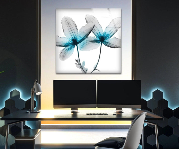 Albert Koetsier Blue X-Ray Flower Glass Wall Art, custom glass pictures, glass art prints