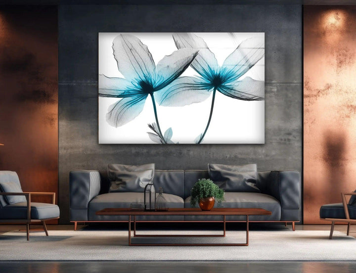 Albert Koetsier Blue X-Ray Flower Glass Wall Art, glass image printing, glass prints from photos