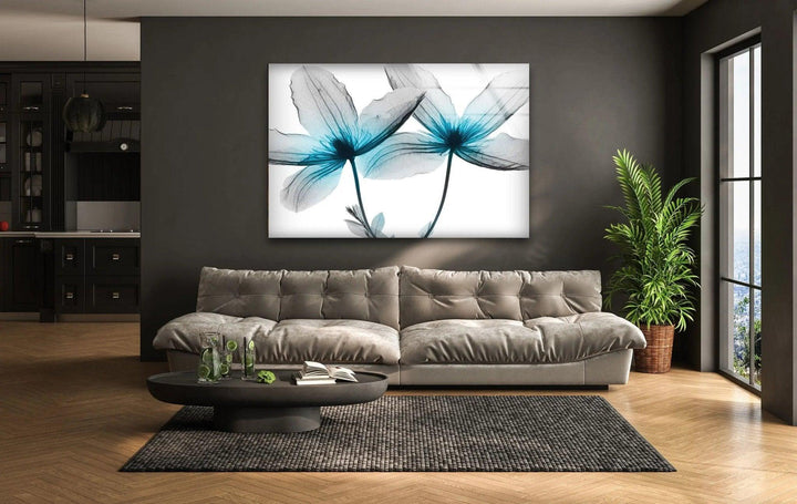 Albert Koetsier Blue X-Ray Flower Glass Wall Art, stained glass wall art, stained glass wall decor