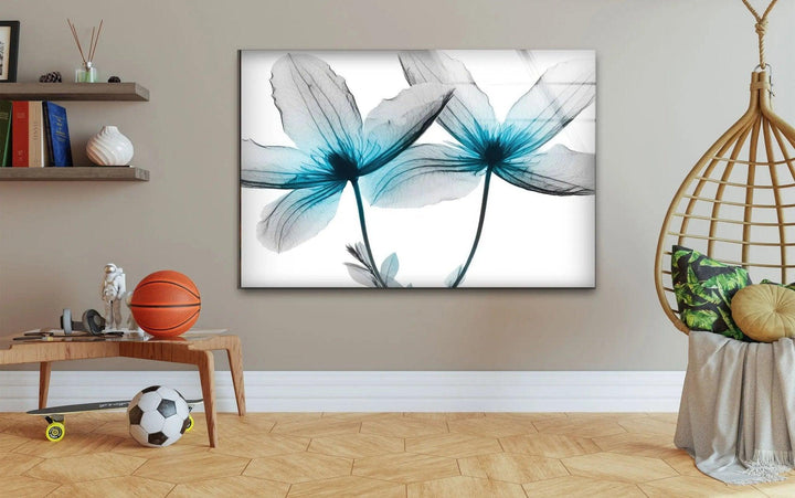 Albert Koetsier Blue X-Ray Flower Glass Wall Art, glass pictures for Wall, glass prints wall art