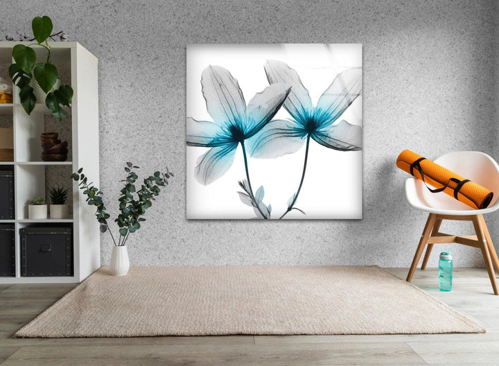 Albert Koetsier Blue X-Ray Flower Glass Wall Art, glass photo prints, glass picture prints
