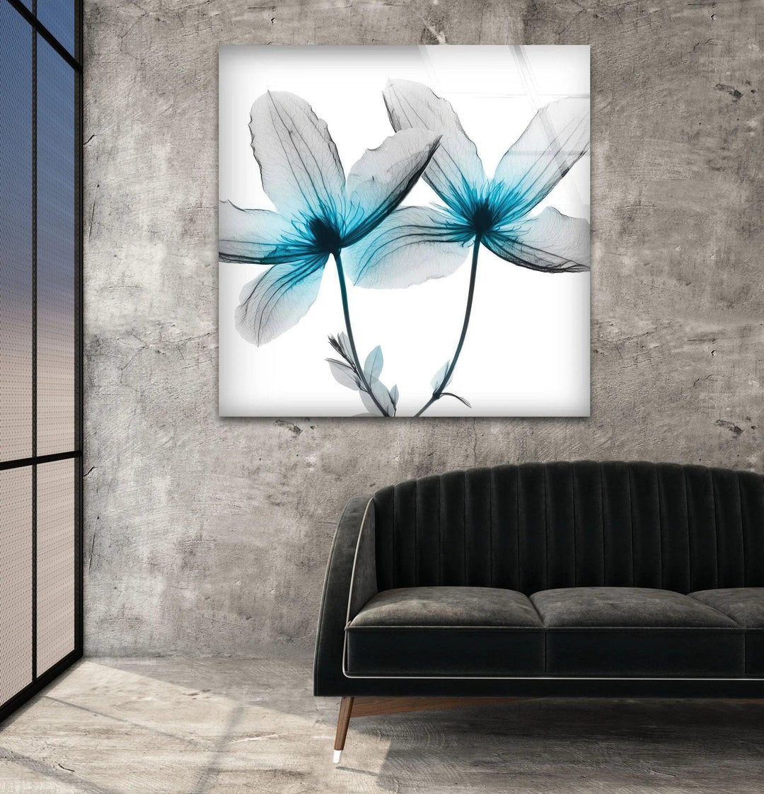 Albert Koetsier Blue X-Ray Flower Glass Wall Art, Glass Printing Wall Art, Print photos on glass