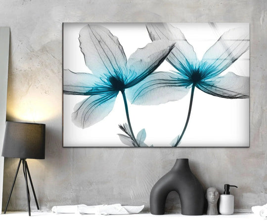 Albert Koetsier flower glass wall art shows blue floral x ray art and flower photography and it brings modern elegance and timeless beauty on a wall