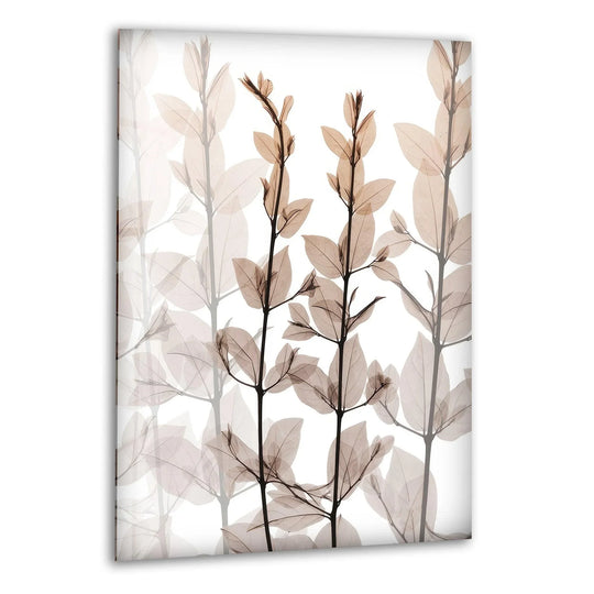 The floral glass wall art shows a dry embrace motif in sepia tones and is a stunning flower glass art for minimal elegance decor