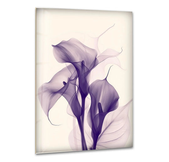 Albert Koetsier purple glass wall art features a famous painting with lilies and graceful floral artwork and 8k vivid printing makes this glass wall art pop