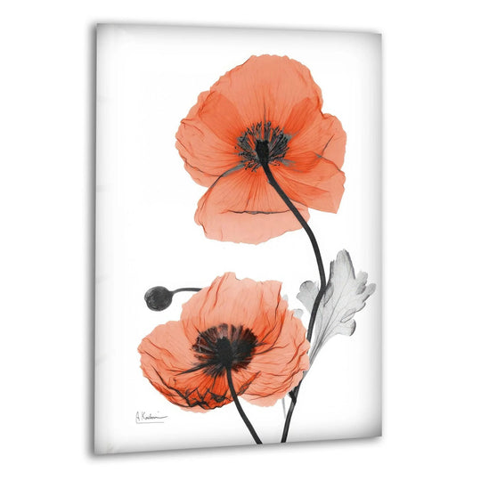 The flower glass wall art features red poppies and the Albert Koetsier design and soft aesthetic for a timeless elegant floral decor choice