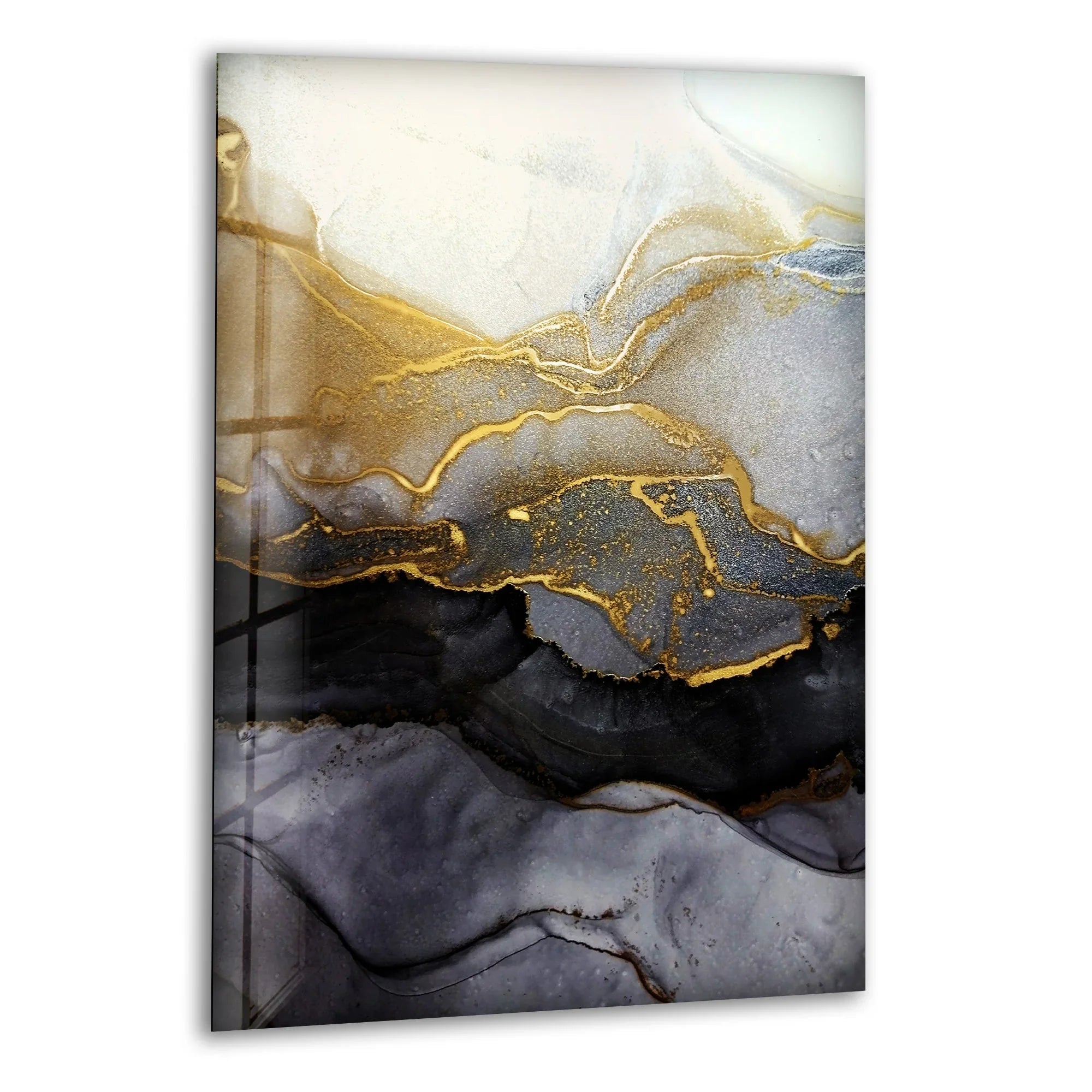 Alcohol ink Black and Gold Glass Wall Art - MyPhotoStation