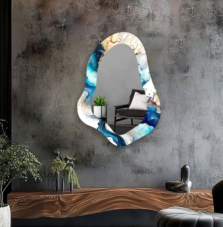 Decorative wall mirror blending artistic patterns with modern functionality for a unique look
