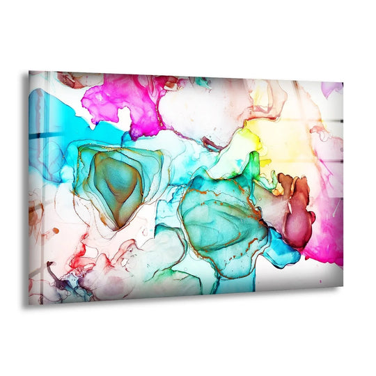 Vibrant organic forms of alcohol ink dance across this stunning glass art piece.