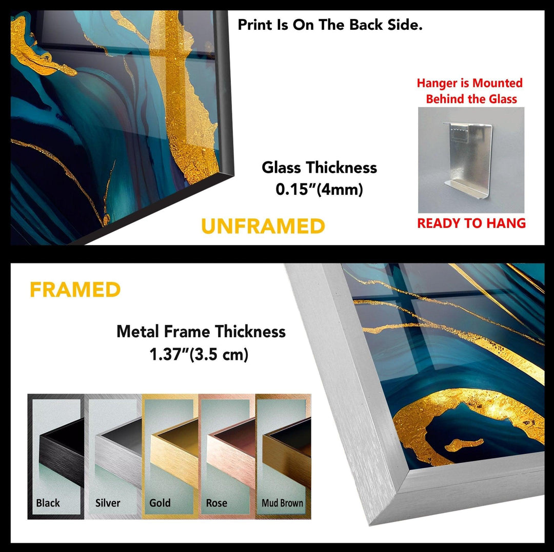 Abstrakte Glaswandkunst mit Alkoholtinte in Gold