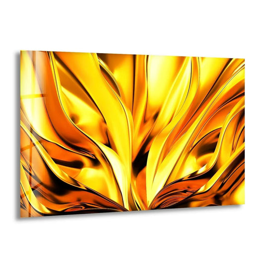 Abstract golden fluid art print wall art flows with intricate metallic textures and shimmering highlights.