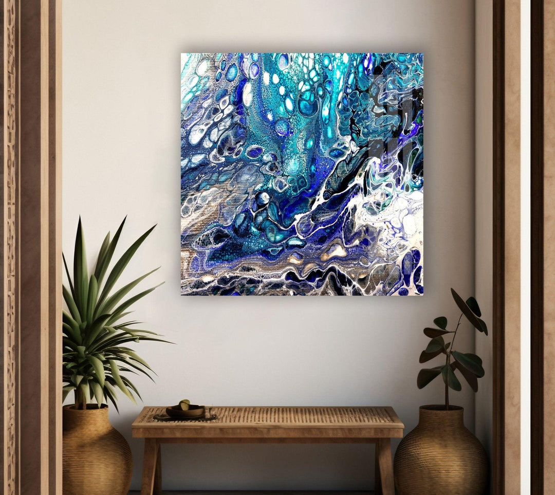 Turquoise Blue Marble Elegant Large Abstract Glass Wall Art