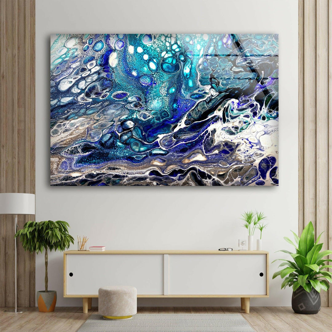 Turquoise Blue Marble Tempered Glass Wall Art Artistic Glass Panel Artwork Designs
