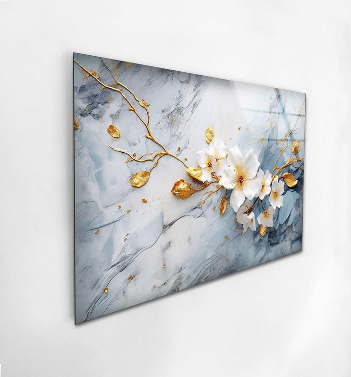 Alcohol Ink White Flower Glass Wall Art, art glass wall art, glass wall art pictures