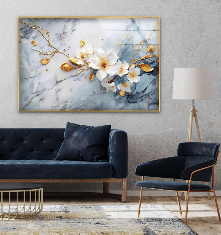 Alcohol Ink White Flower Glass Wall Art, glass image printing, glass prints from photos