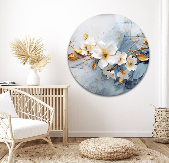 Alcohol Ink White Flower Glass Wall Art, Glass Printing Wall Art, Print photos on glass