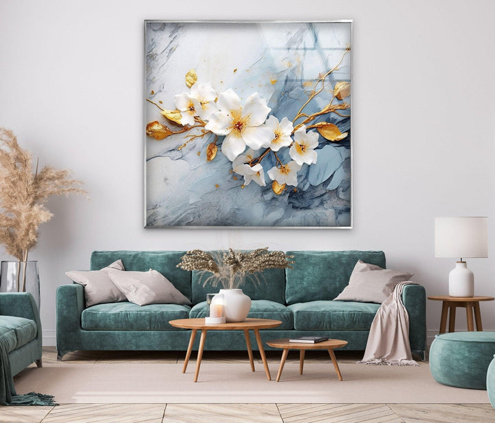 Alcohol Ink White Flower Glass Wall Art, glass photo prints, glass picture prints