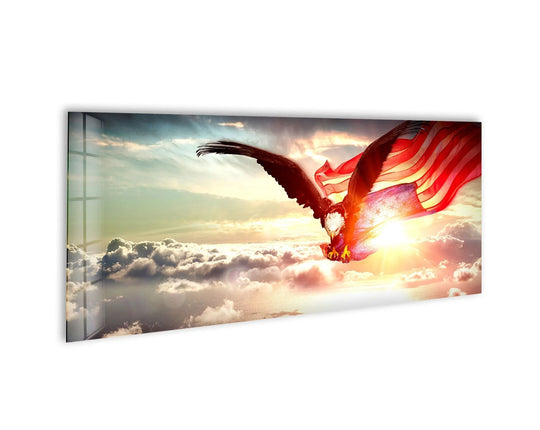 High-resolution American Flag Eagle glass wall art showcases exceptional clarity and vibrant colors, ideal for modern home decor.