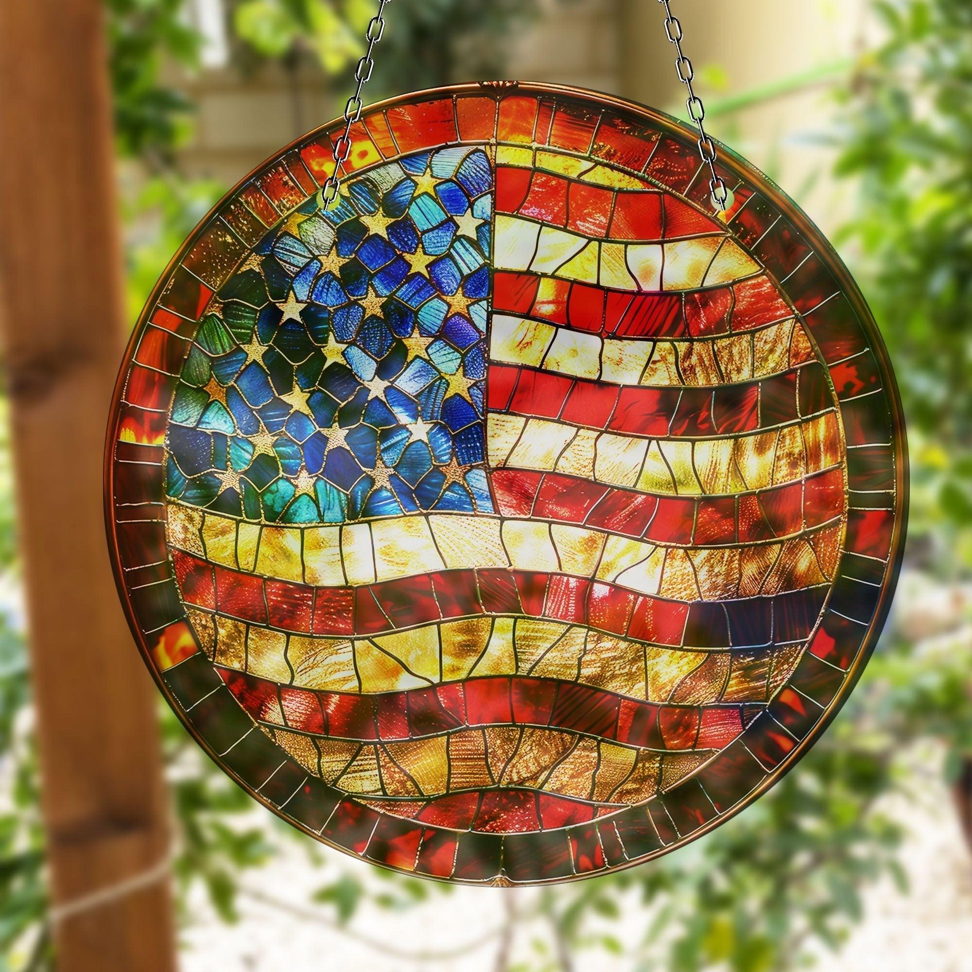 American Flag Suncatcher Decor – Tempered Glass | Myphotostation