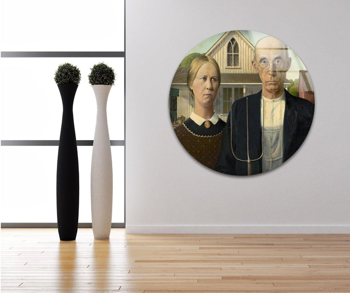 American Gothic Grant Wood Glass Wall Art glass art painting, glass art for the Wall
