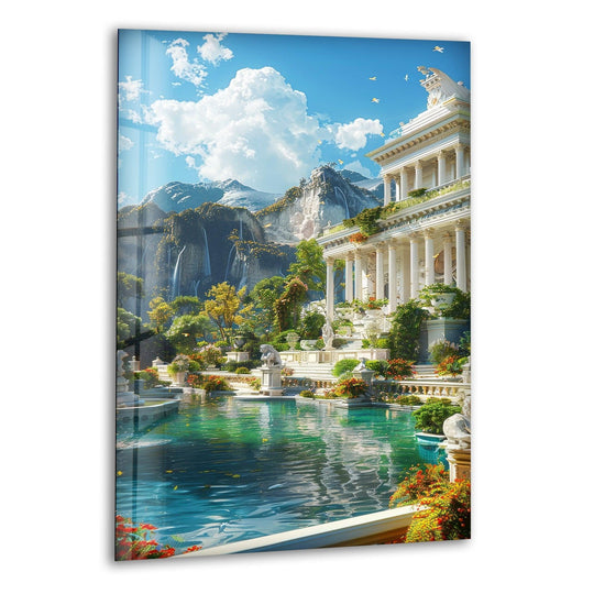 Captured in a dreamy, impressionistic style, the Ancient Greece city view presents an alluring abstract quality with luminous art from glass transforming this wall art into a serene escape.