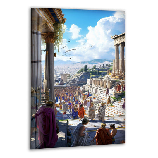 Gleaming, the edge highlights this ancient Rome city scene, a unique modern wall decor piece rendered on luminous glass with crisp borders.
