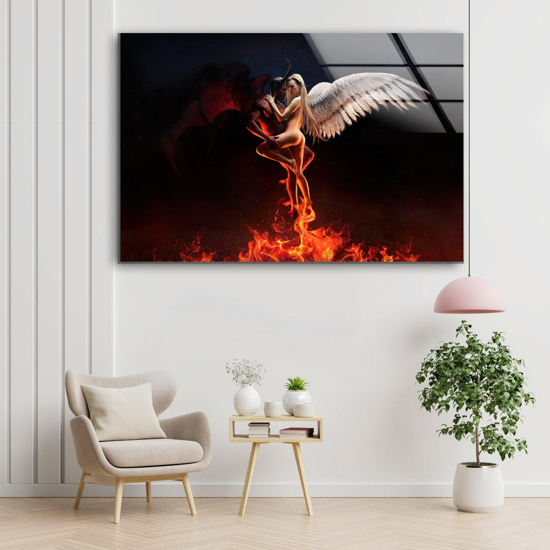 Engel und Teufel Glaswandkunst