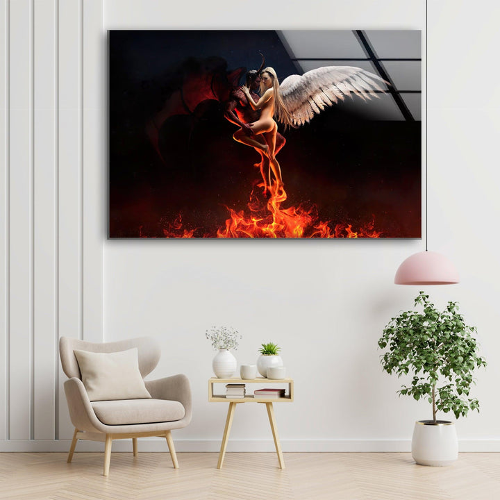 Engel und Teufel Glaswandkunst