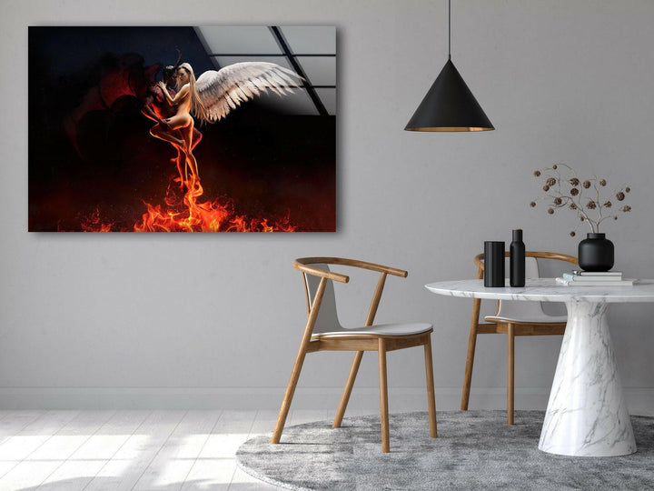 Engel und Teufel Glaswandkunst