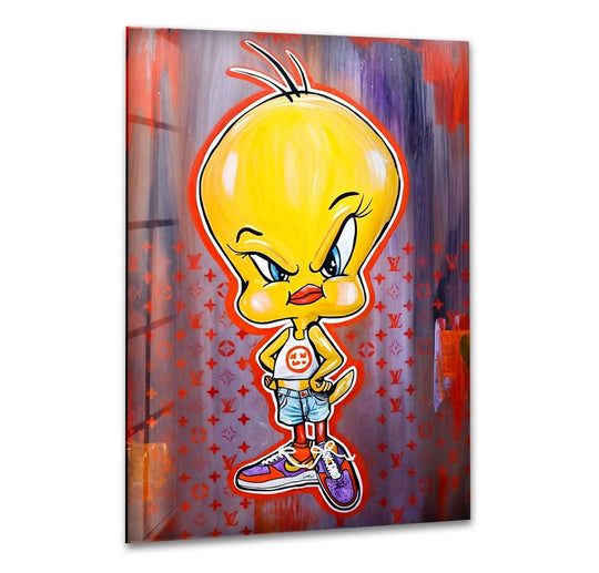 Angry Chick Glass Wall Art glass art painting, glass art for the Wall
