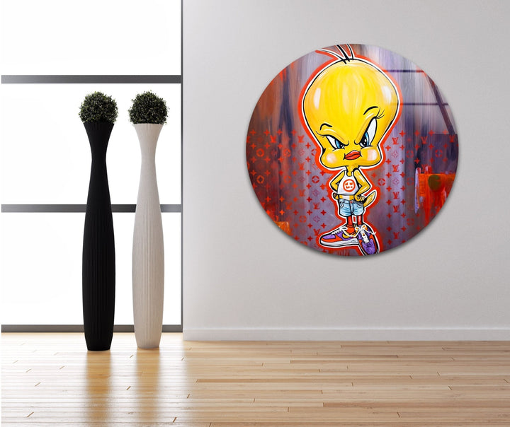 Angry Chick Glass Wall Art picture on glass wall art, photos printed on glass
