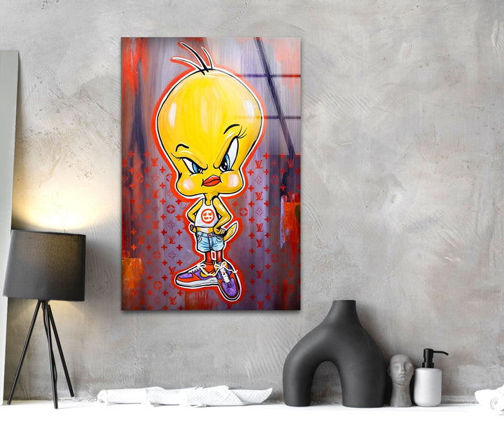Angry Chick Glass Wall Art photo print on glass, prints on glass wall art
