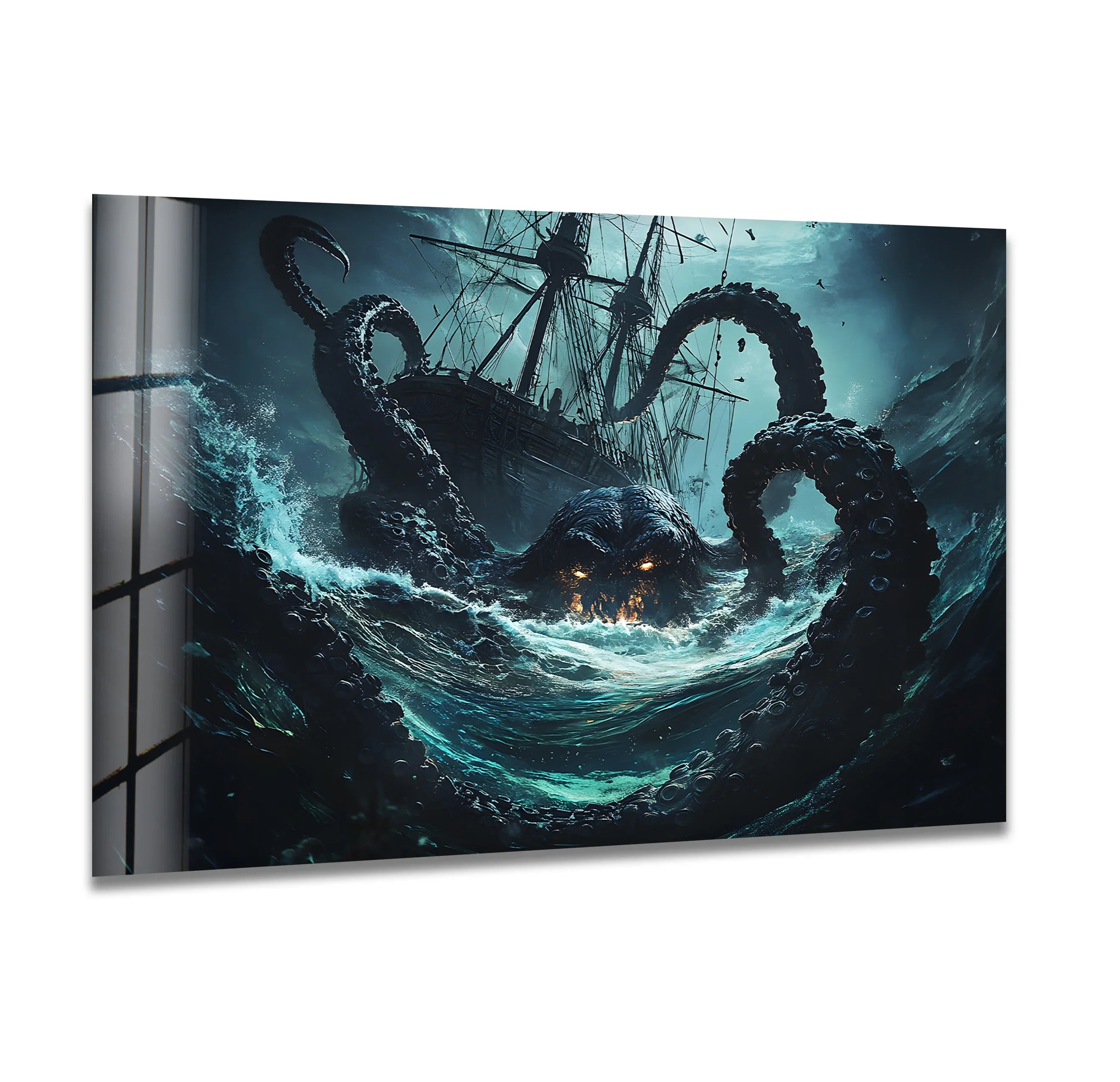 Angry Kraken & Ships Film Posters – Epic Glass Wall Art – MyPhotoStation
