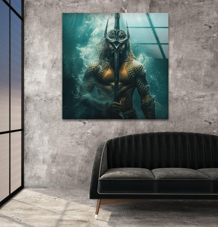 Aquaman's Spear Glass Wall Art picture on glass wall art, photos printed on glass
