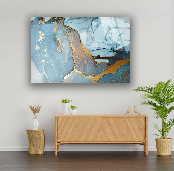 Abstract with Blue Marble Elegant Glass Photo Prints for Decor