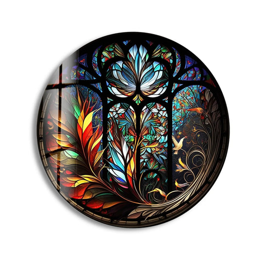 The stillness of the stained round glass wall art captures nature's beauty, like vibrant hanging wall art frozen in a tranquil, timeless display.