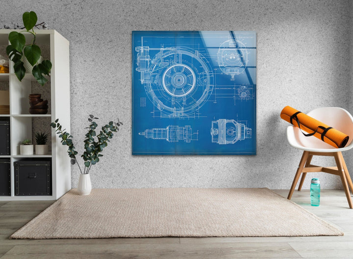 Architecture Drawing Glass Wall Art