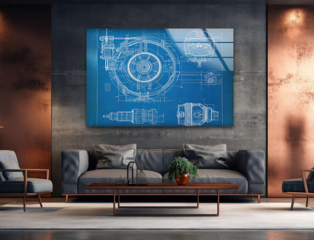Architecture Drawing Glass Wall Art