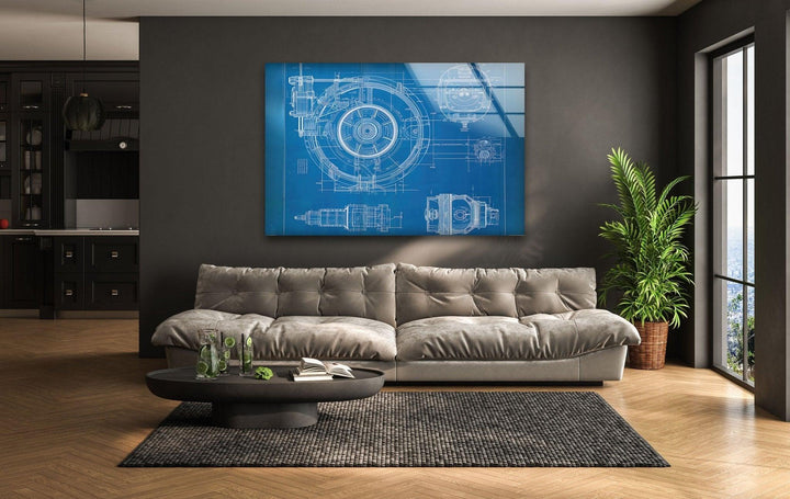 Architecture Drawing Glass Wall Art